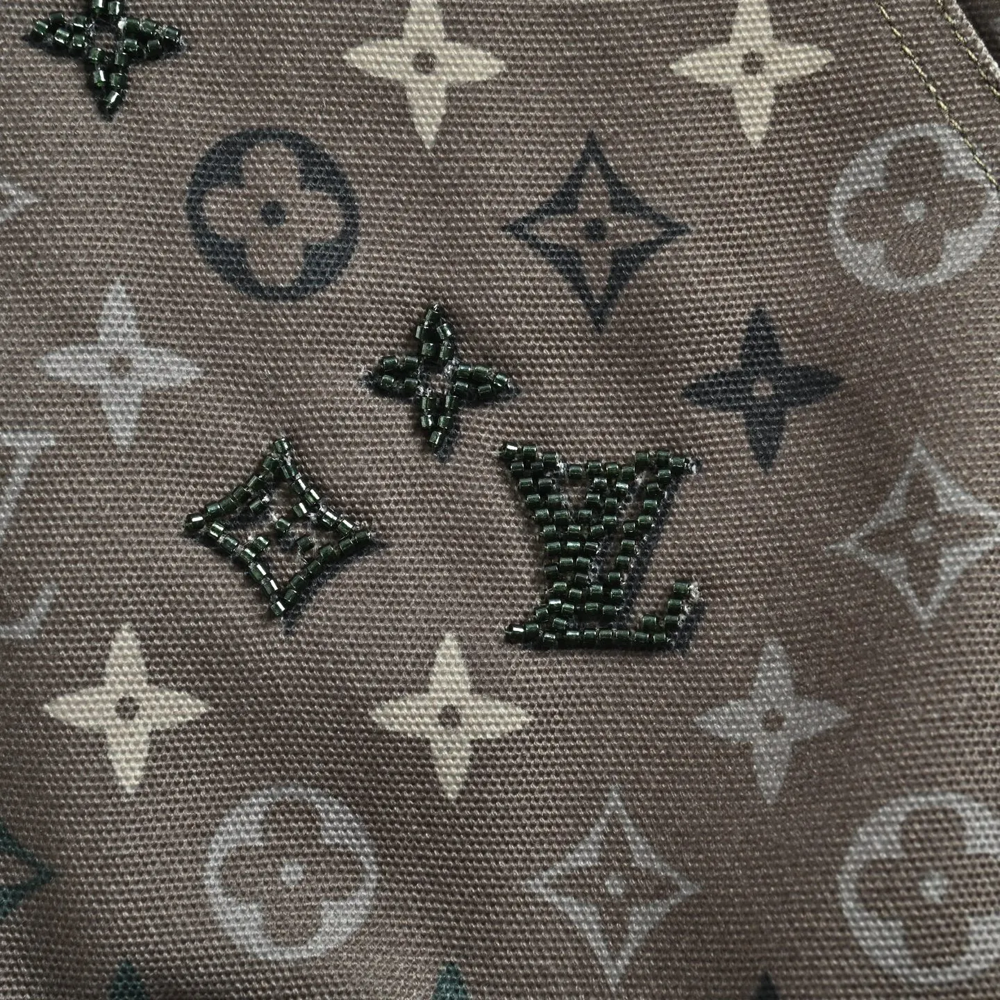 Louis Vuitton/Louis Vuitton Presbyopia printed beaded denim hooded jacket